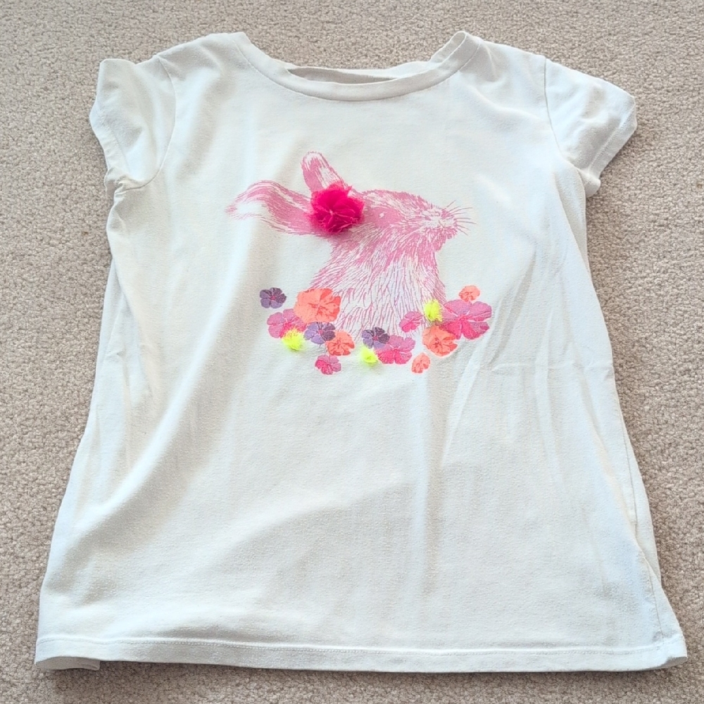 Cherokee White Tee with Pink Bunny and Floral Design  XL